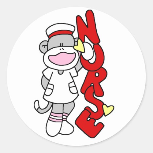 Sock Monkey Nurse T_shirts and Gifts Classic Round Sticker
