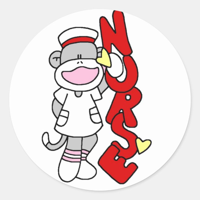 Sock Monkey Nurse T-shirts and Gifts Classic Round Sticker (Front)