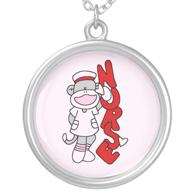 Sock Monkey Nurse T-shirts and Gifts Silver Plated Necklace (Front)