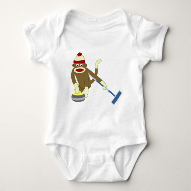 Sock Monkey Olympic Curling Baby Bodysuit (Front)