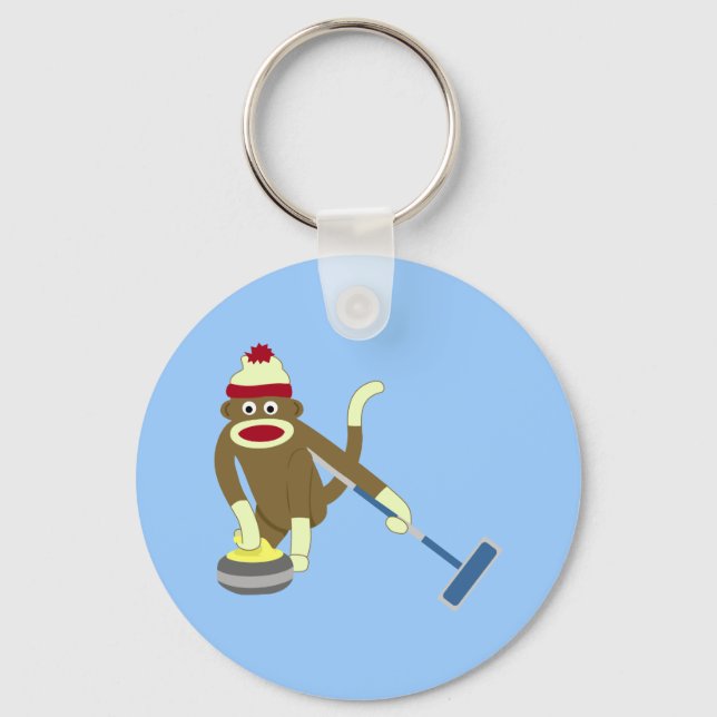 Sock Monkey Olympic Curling Keychain (Front)