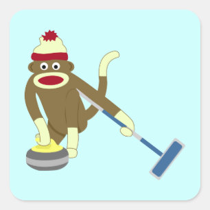 Sock Monkey Olympic Curling Square Sticker
