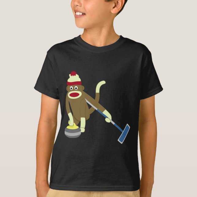 Sock Monkey Olympic Curling T-Shirt (Front)