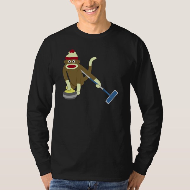 Sock Monkey Olympic Curling T-Shirt (Front)