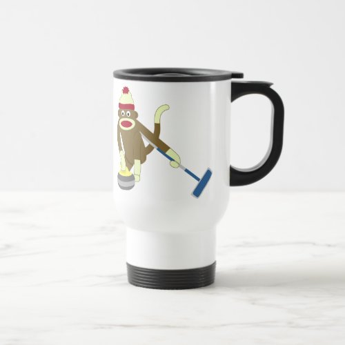 Sock Monkey Olympic Curling Travel Mug