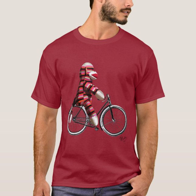 Sock Monkey on Bicycle T-Shirt (Front)