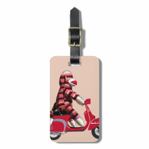 Sock Monkey on Red Moped Luggage Tag