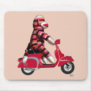 Sock Monkey on Red Moped Mouse Pad