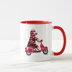 Sock Monkey on Red Moped Mug