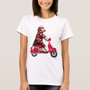 Sock Monkey on Red Moped T-Shirt