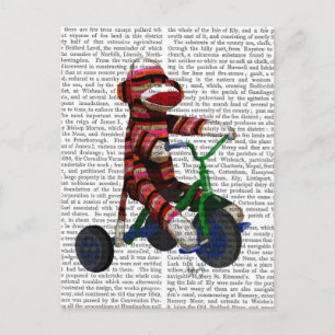 Sock Monkey on Tricycle Postcard