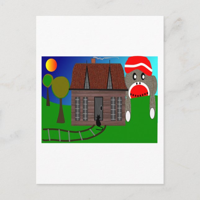 Sock Monkey Over the Horizon--Art Postcard (Front)