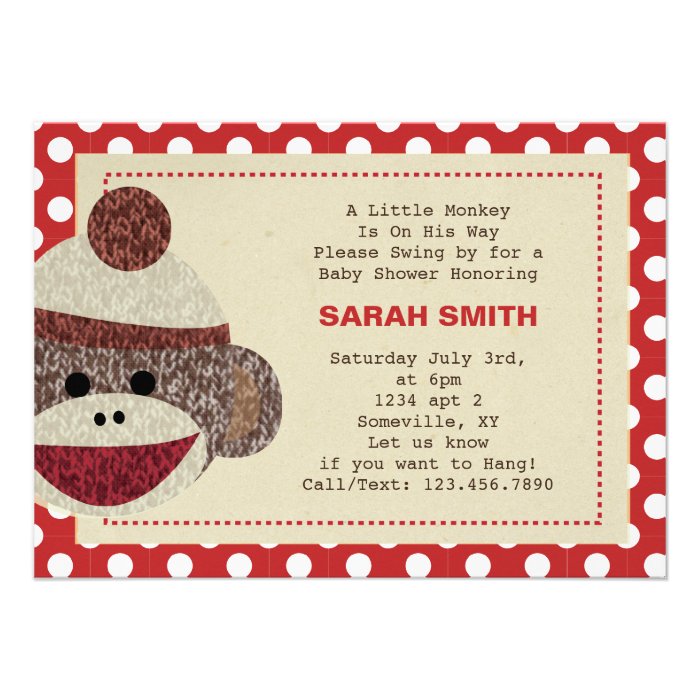 Sock Monkey party Invite polka dots border