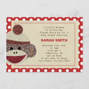 Sock Monkey party Invite-polka dots border Invitation