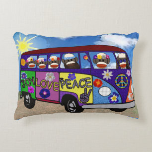 Sock Monkey Peace Bus Accent Pillow