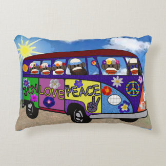 Sock Monkey Peace Bus Accent Pillow