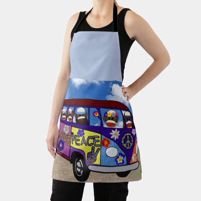 Sock Monkey Peace Bus  Apron (Insitu)