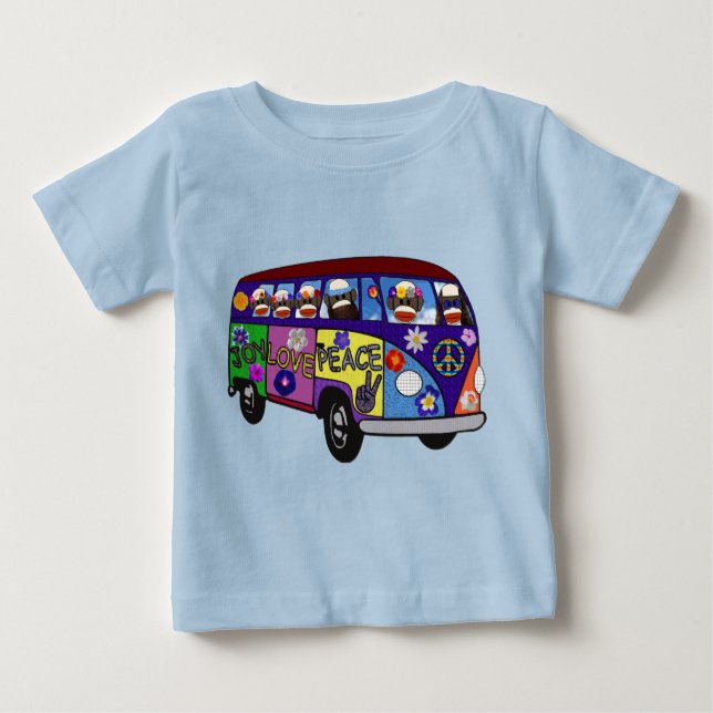Sock Monkey Peace Bus  Baby T-Shirt (Front)