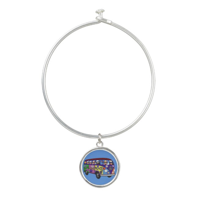 Sock Monkey Peace Bus  Bangle Bracelet (Front)