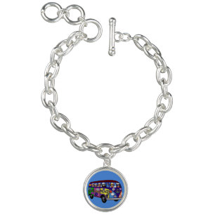 Sock Monkey Peace Bus Charm Bracelet