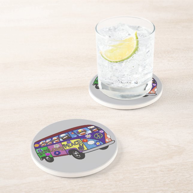 Sock Monkey Peace Bus  Coaster (Side)