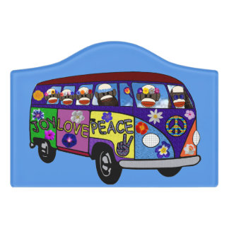 Sock Monkey Peace Bus Door Sign