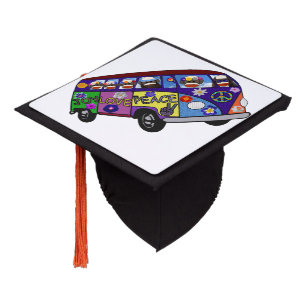 Sock Monkey Peace Bus Graduation Cap Topper