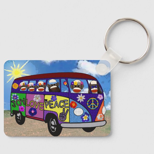 Sock Monkey Peace Bus Keychain (Front)