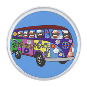 Sock Monkey Peace Bus Lapel Pin
