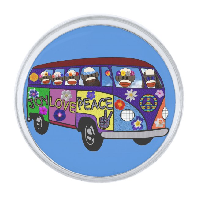Sock Monkey Peace Bus Lapel Pin (Front)
