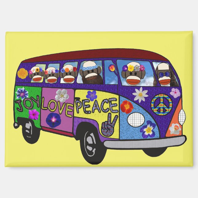 Sock Monkey Peace Bus Magnet (Front)
