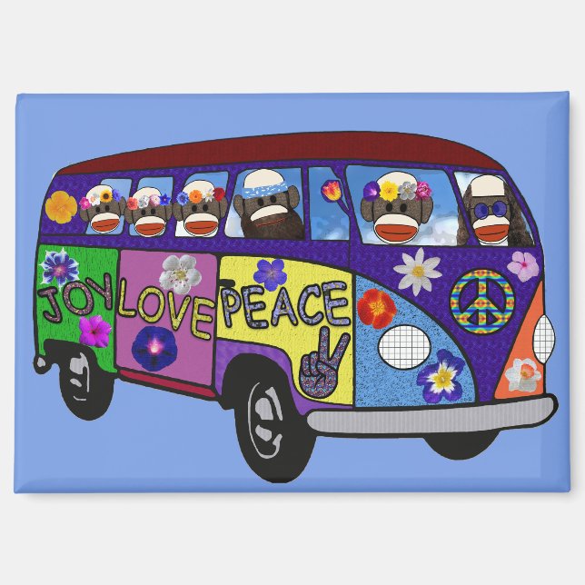 Sock Monkey Peace Bus Magnet (Front)