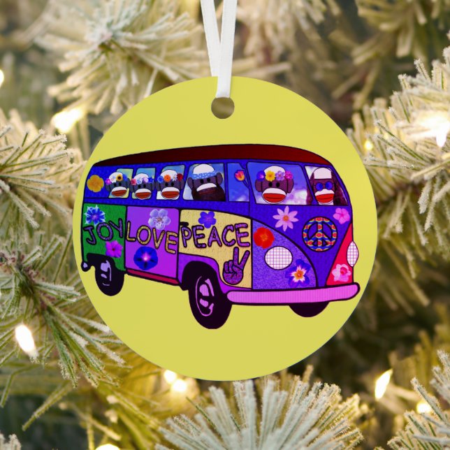 Sock Monkey Peace Bus  Metal Ornament (Insitu)