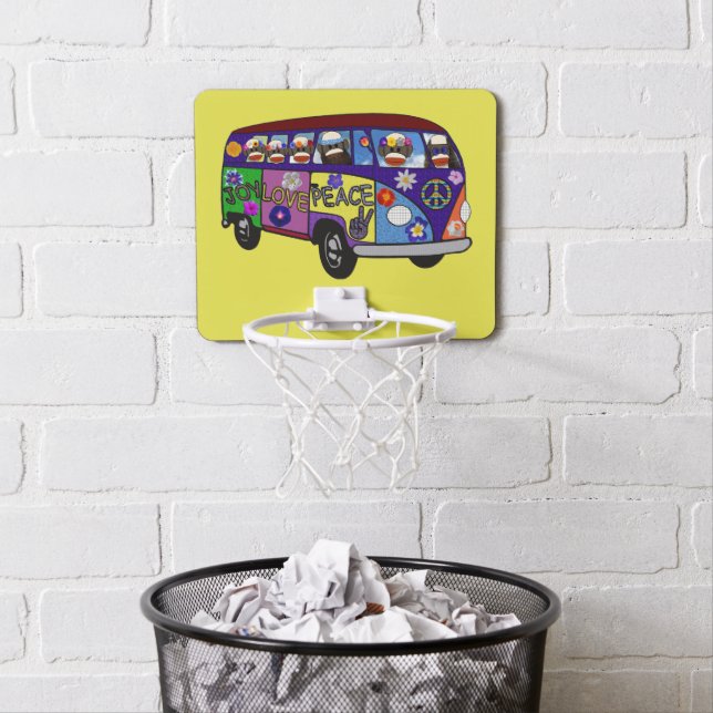 Sock Monkey Peace Bus Mini Basketball Hoop (In Situ)