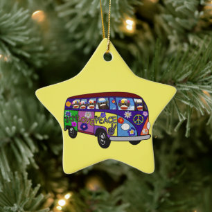 Sock Monkey Peace Bus Ornament