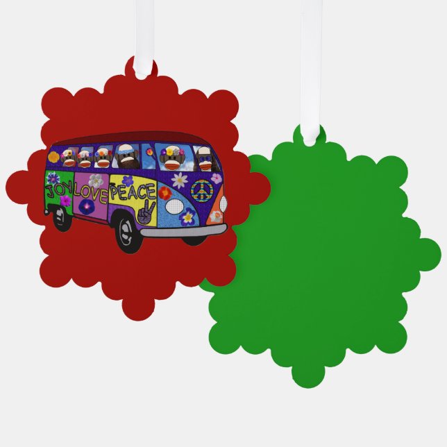 Sock Monkey Peace Bus Paper Ornament Card (Front/Back)