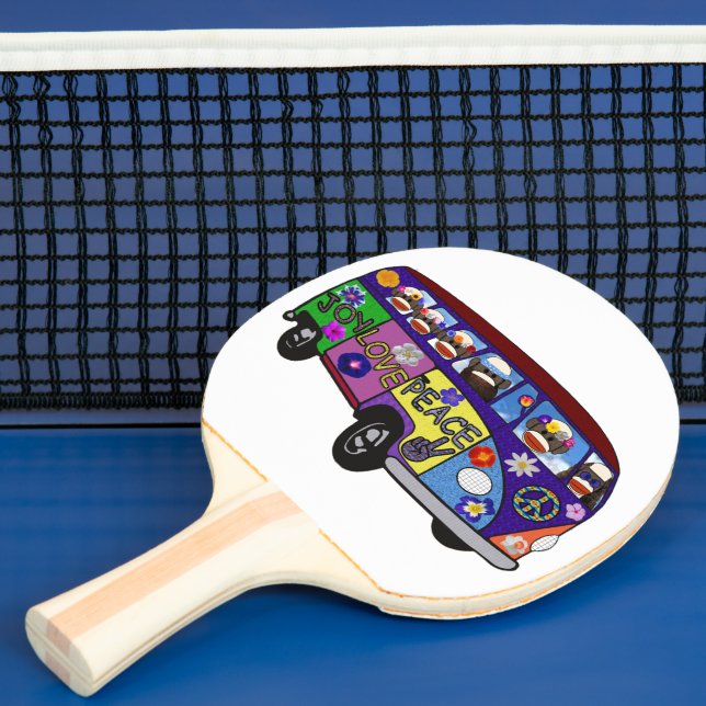 Sock Monkey Peace Bus  Ping Pong Paddle (Insitu)