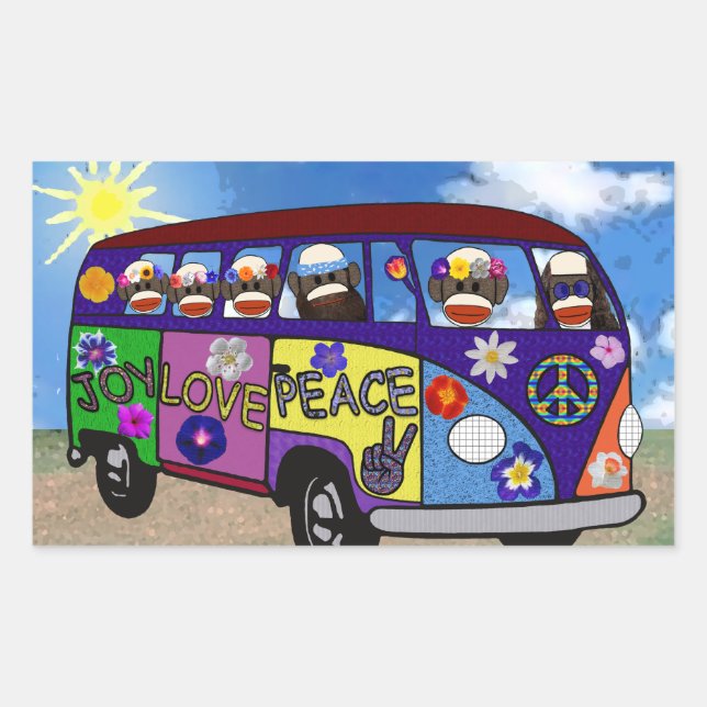 Sock Monkey Peace Bus Rectangular Sticker (Front)