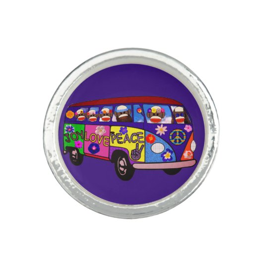 Sock Monkey Peace Bus Ring (Front)