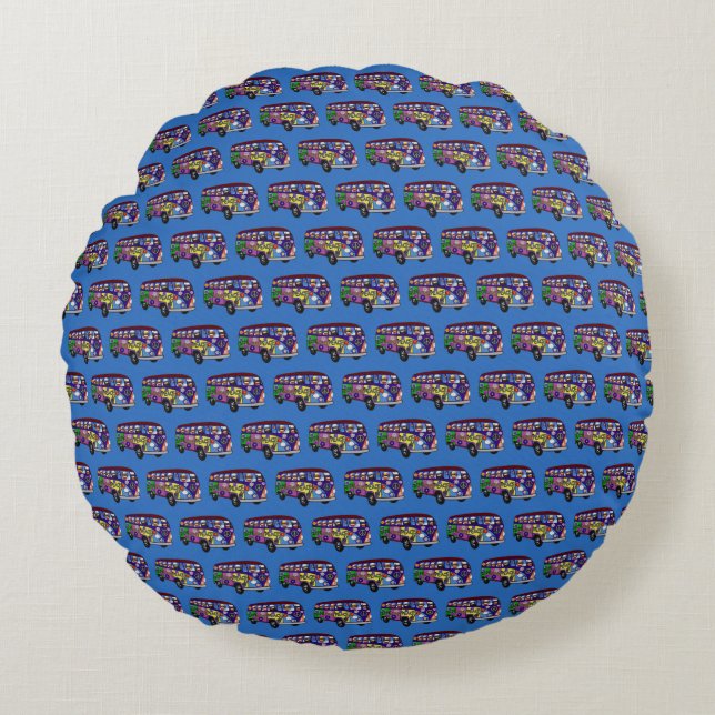 Sock Monkey Peace Bus  Round Pillow (Front)