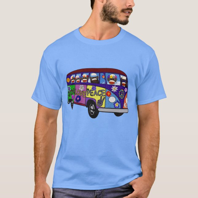 Sock Monkey Peace Bus  T-Shirt (Front)