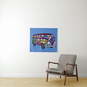 Sock Monkey Peace Bus Tapestry