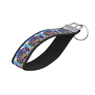 Sock Monkey Peace Bus Wrist Keychain