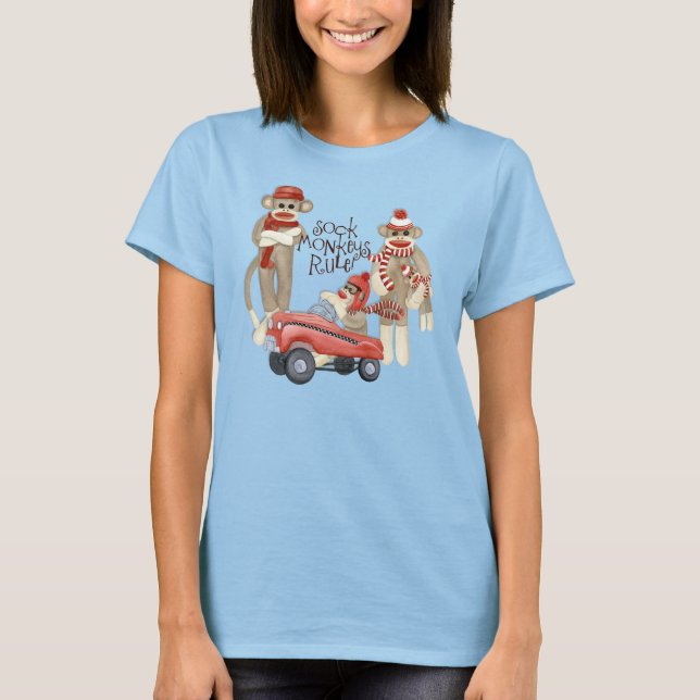 Sock Monkey Pedal Car, Sock Monkeys Rule T Shirt (Front)