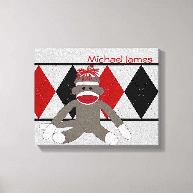 Sock Monkey Personalized Canvas Print (Front)