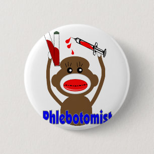 Sock Monkey Phlebotomist Gifts--Adorable Pinback Button