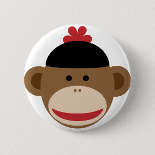 sock monkey pinback button