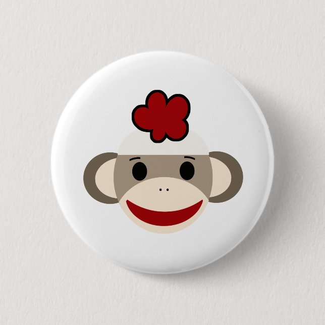 sock monkey pinback button (Front)