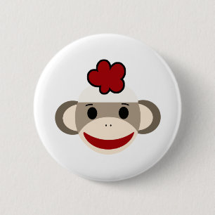 sock monkey pinback button
