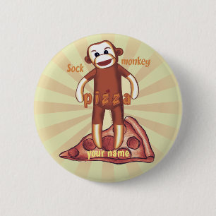 Sock Monkey Pizza  Button
